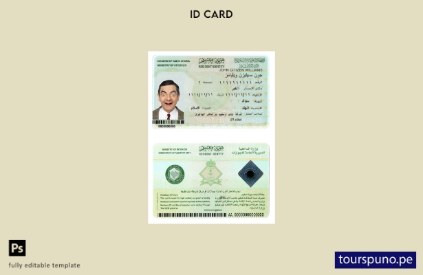 Plantilla de identificación de Arabia Saudita lista para imprimir